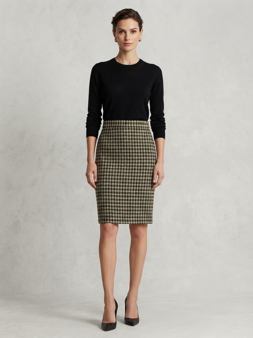 BASILE Italy Women’s 40 100% Virgin Wool Houndstooth Pencil Skirt Vintage
